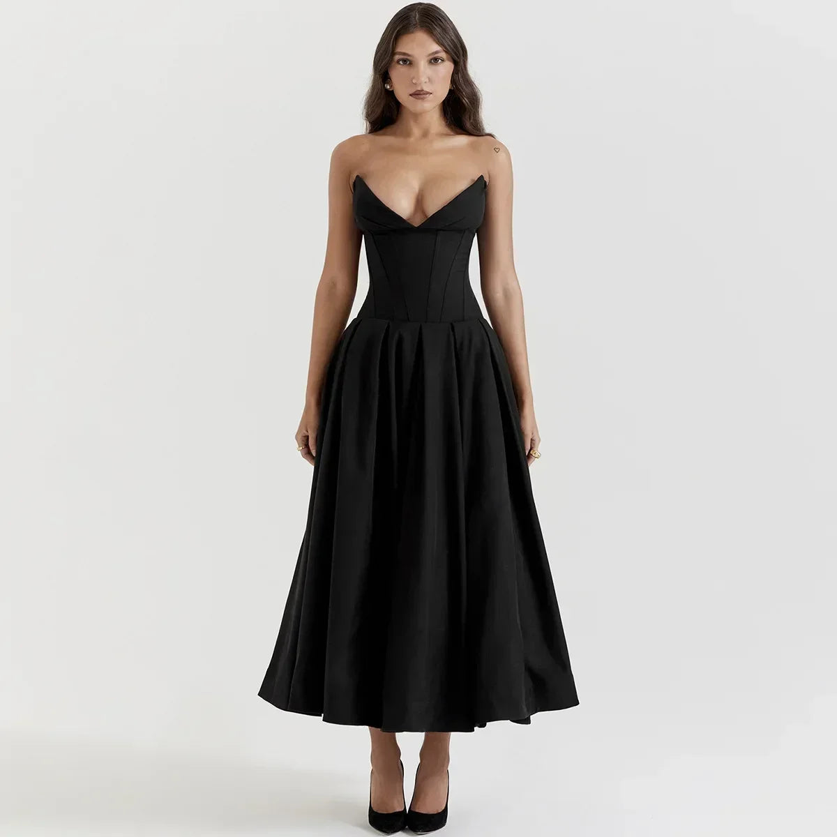 Envy NYC Envy NYC Black Elegant Corset MIDI Dress — Black detail
