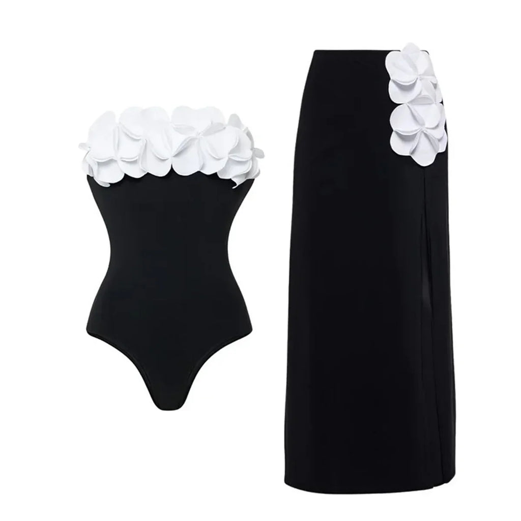 Women's 2 Piece Laser Flower Bandeau Bikini Set Push Up Swimsuit