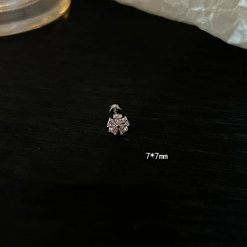 MyClosetAid 1 PCS Pink Bowknot Shiny Ear Bone Nail 316L Stainless Steel Korean Style Zircon Crystal Earring Women Y2K Cute Co