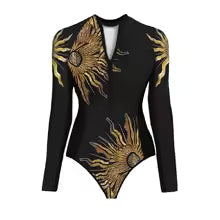 WAVECHO Women's Long Sleeve Zip Front One Piece Swimsuit Floral