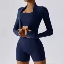 3-Piece Yoga Set Women Long Sleeve Zip Jacket High Waist Leggings