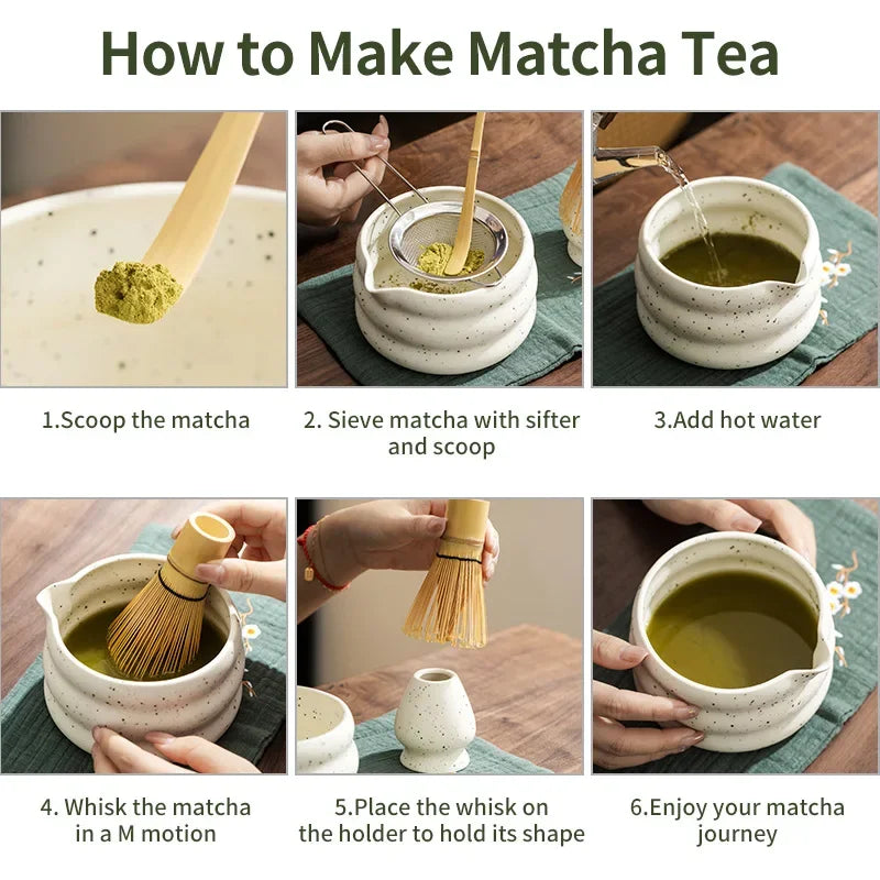 4/5/7pcs Matcha Set Ceramic Tea Bowl Traditional Japanese Tea Making Tools matcha- tea set tea- whisk bamboo matchas brush set