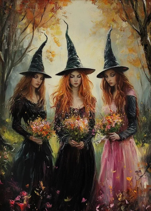 Perfecsy Witch Magical Art Print Witch with Full Moon Wall Decor Darkness Witches Painting Wall Decor Canvas Poster Dark Roma