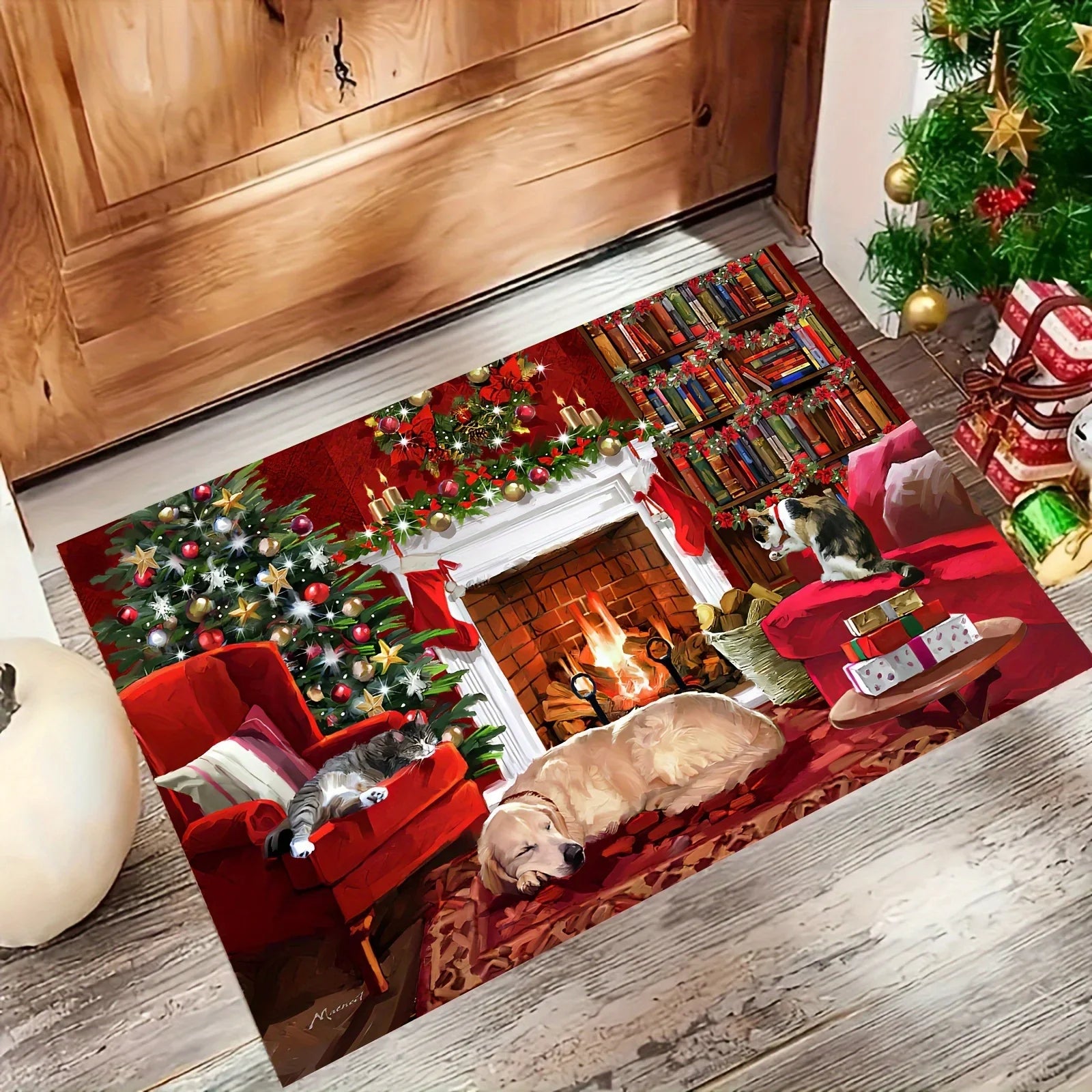 Perfecsy VIKAMA Christmas carpet soft doormat Christmas tree romantic floor mat living room carpet Rug For Bedroom Welcome Ma