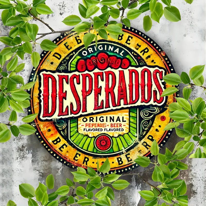 Perfecsy [Bar Highlight] Vintage Desperados Beer Round Metal Sign - 8x8 Inch Aluminum Wall Art with Vibrant Colors & Floral D