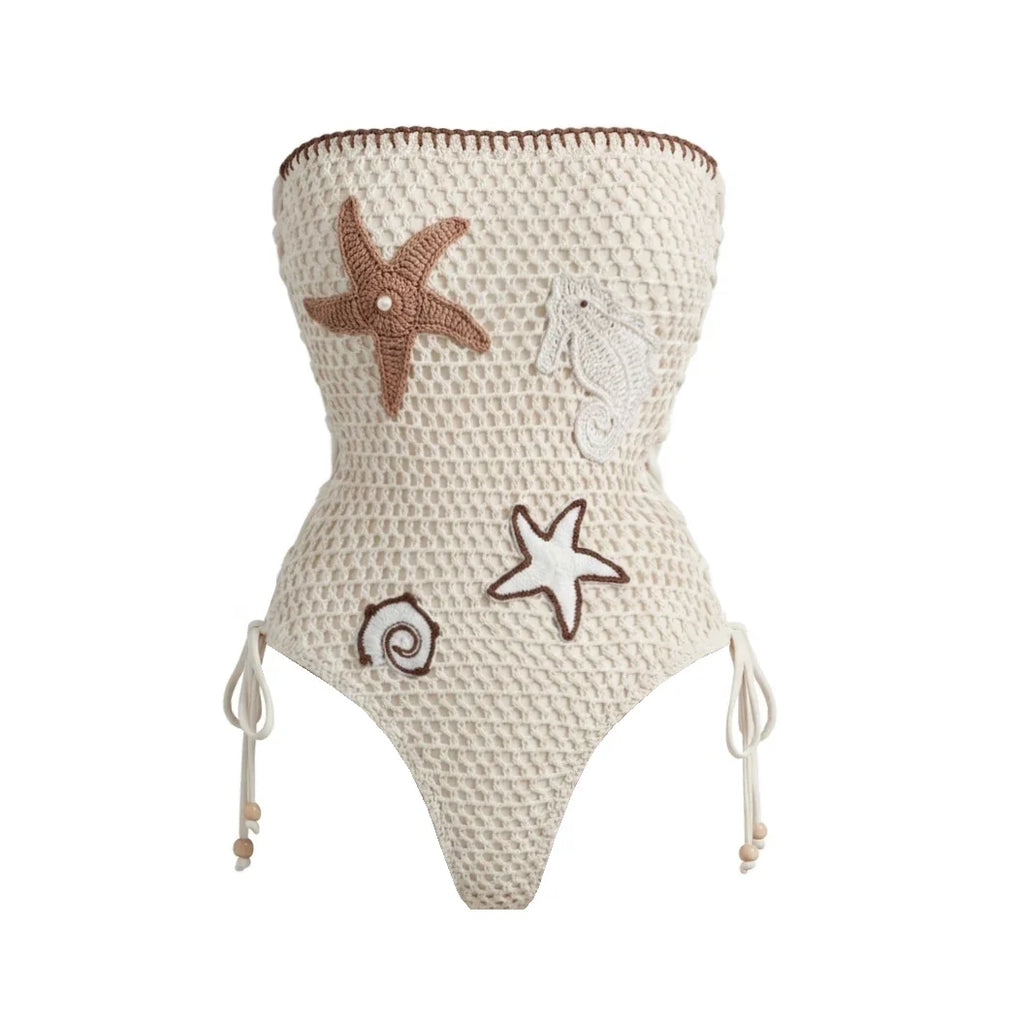 Women's 2 Piece Crochet One Piece Swimsuit Sexy Bikini Set Bathing Suit