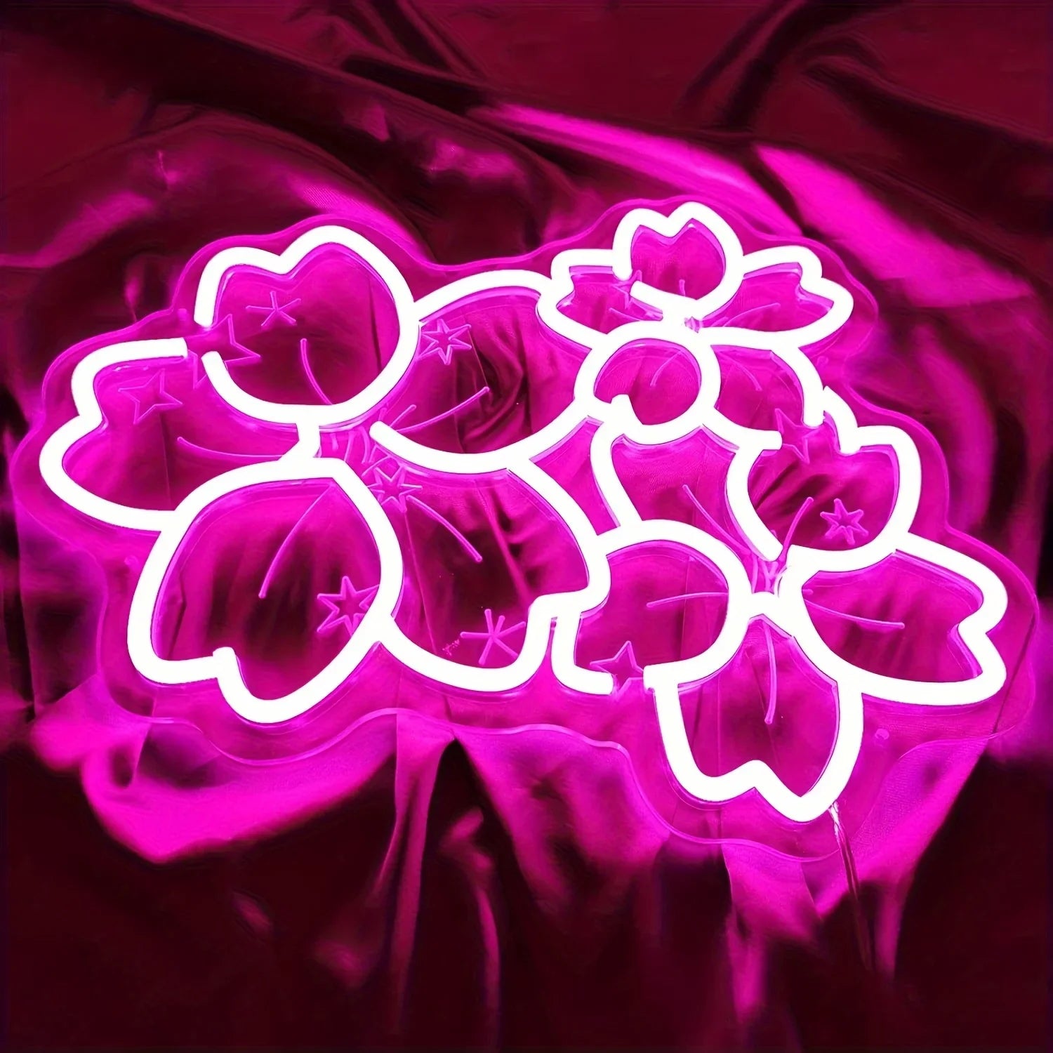 Perfecsy Pink Glow Flower Design LED Neon Sign Creates Romantic Atmosphere for Bedroom Living Room Wedding Party Decor Wall A