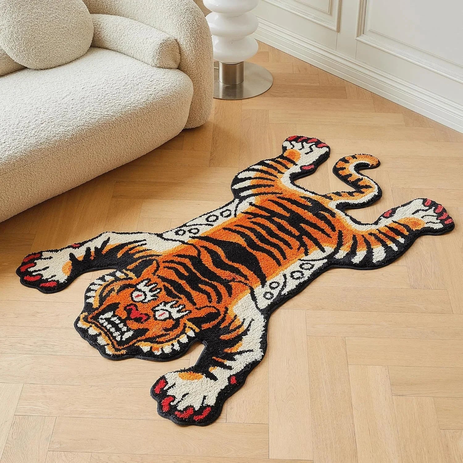 Perfecsy VIKAMA Tiger Sleeping Tiger Faux Cashmere Decorative Carpet Is Soft And Comfortable For Bedroom, Bedside And Home De