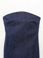 Envy NYC Envy NYC Denim Strapless Stretch Dress — Envy NYC branding close-up