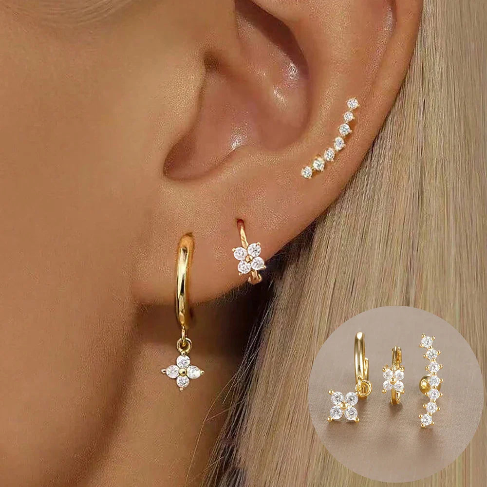SORI STYLE 3PCS Crown Stud Earring Set for Women — detail close-up