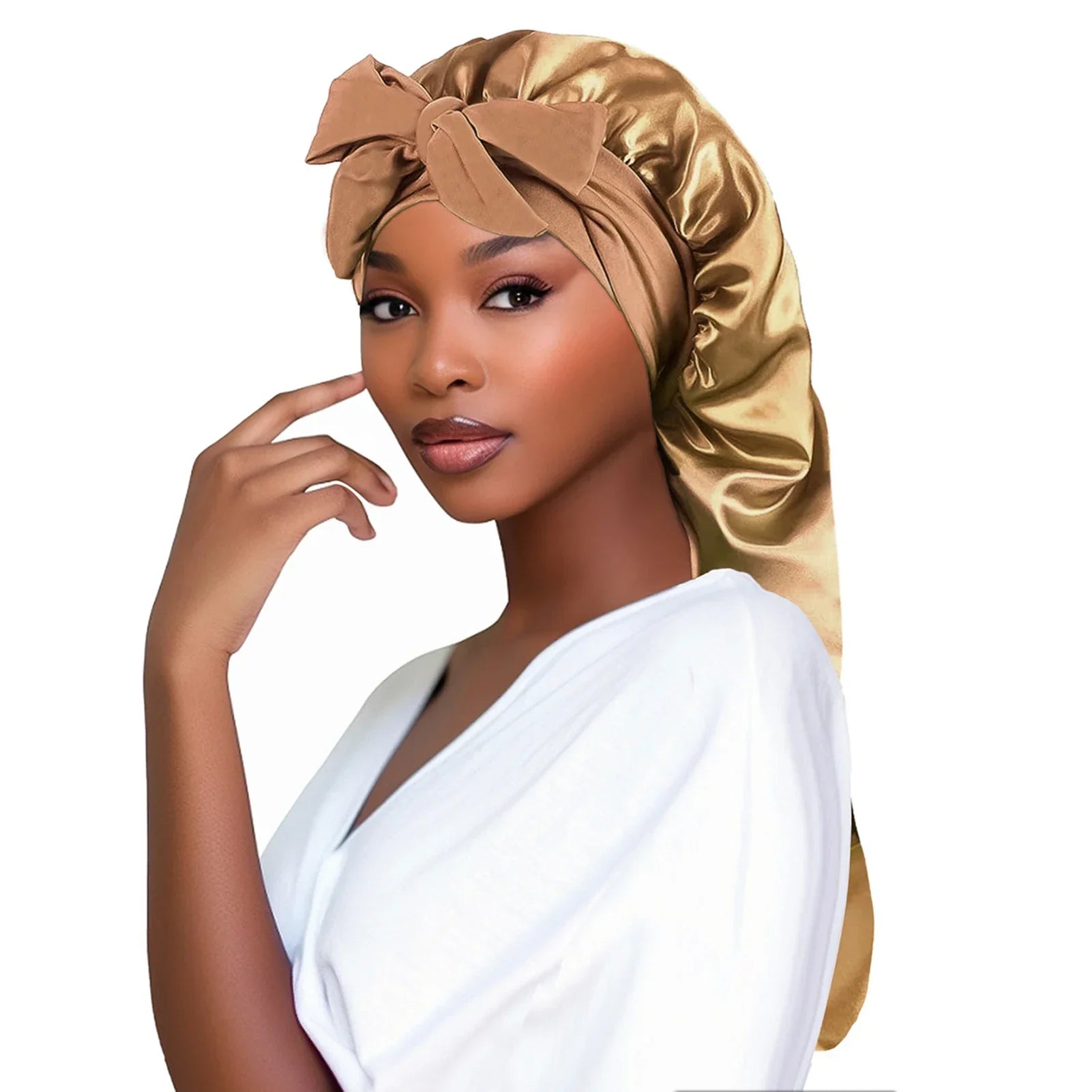 Perfecsy Women Bonnet Satin Sleeping Hat Long Tail Braid Hair Night Sleep Cap Head Cover Bonnets Shower Caps for Sauna Bathin