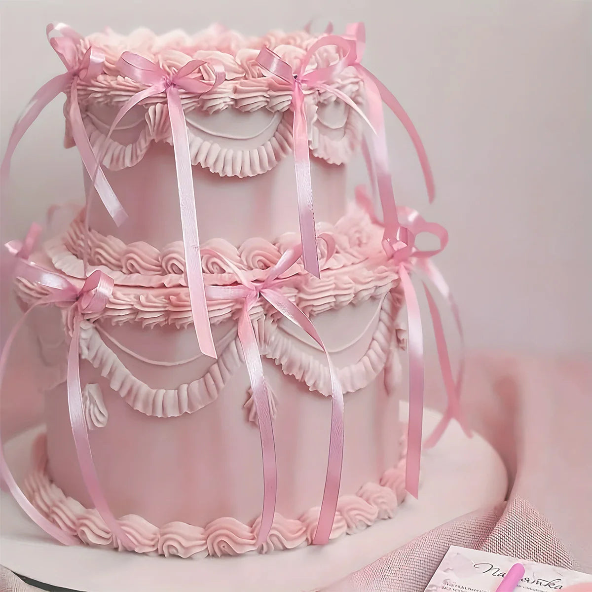 Perfecsy Pink Red Bow Ribbon Cake Decoration Desserts Home Decor Birthday Party Decor Kids Valentine’s Day Romantic Evening E