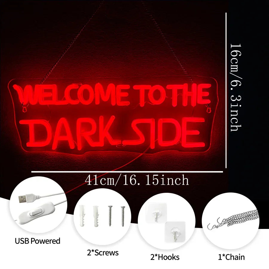 Perfecsy Welcome To The Dark Side Neon Sign, Letter Lamp Icon Usb Powered, Used For Bedroom, Game Room, Haunted House, Hallow