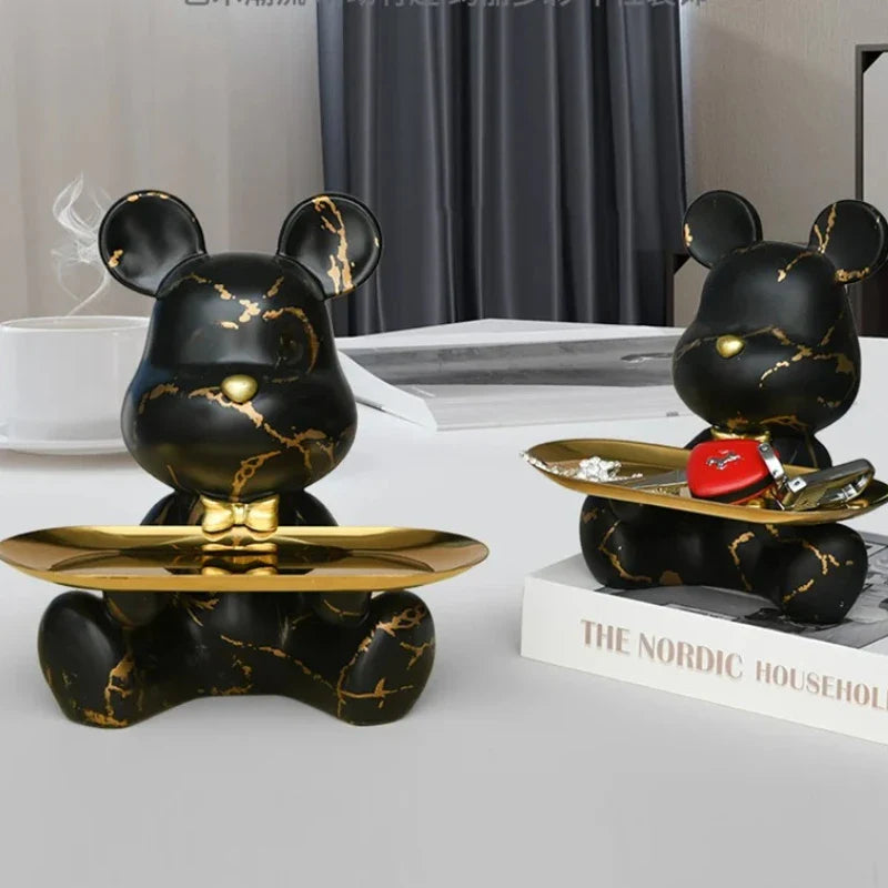 Perfecsy Trendy Colorful Graffiti Bear Abstract Resin Storage Statue Cute Doodle Animal Organizer Desk Holder for Home Office