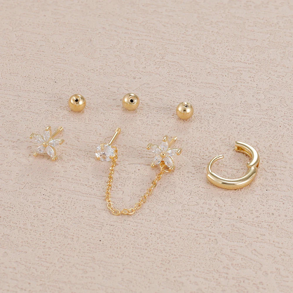 SORI STYLE 3PCS Zircon Flower Ear Stud Earrings — comparison shot