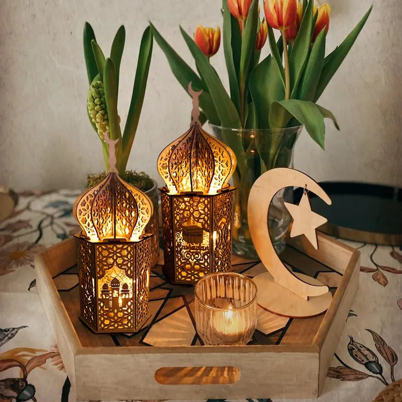Perfecsy Wooden Palace Ornament Ramadan Decoration For Home Aid Eid Mubarak Ramadan Kareem Islamic Muslim Festival Party Deco