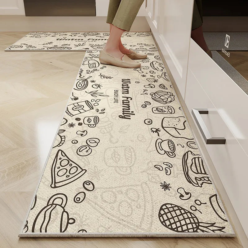 Perfecsy VIKAMA 1/2PC Cartoon Easy To Manage Kitchen Floor Mat Home Long Crystal Velvet Carpet Dirt Resistant and Non-Slip Fl