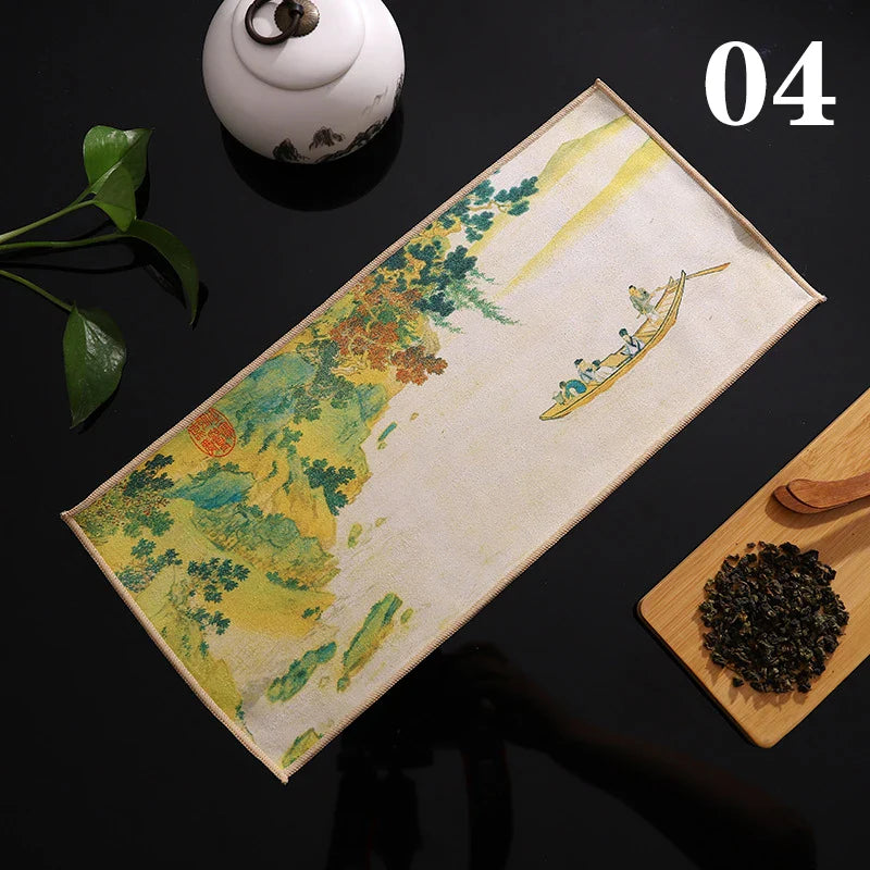 Perfecsy 1pc Chinese Painted Thick Tea Towel Super Absorbent Table Mats Suede Professional Rag Tea Mat Napkin High-end Tea Ac