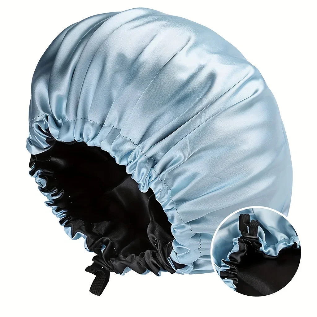 Perfecsy Women's Fashion Bonnet Soft Silk Smooth Double Layered Button Adjustable Hair Hat for Daily Home Comfortable Sleep H