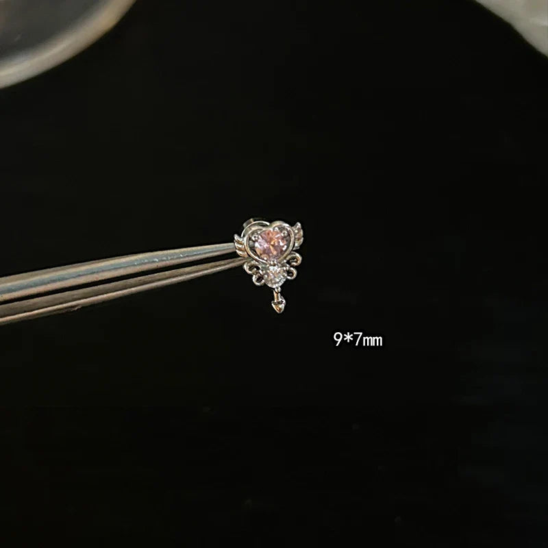 MyClosetAid 1 PCS Pink Bowknot Shiny Ear Bone Nail 316L Stainless Steel Korean Style Zircon Crystal Earring Women Y2K Cute Co