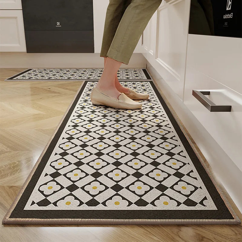 Perfecsy VIKAMA 1/2PC Cartoon Easy To Manage Kitchen Floor Mat Home Long Crystal Velvet Carpet Dirt Resistant and Non-Slip Fl