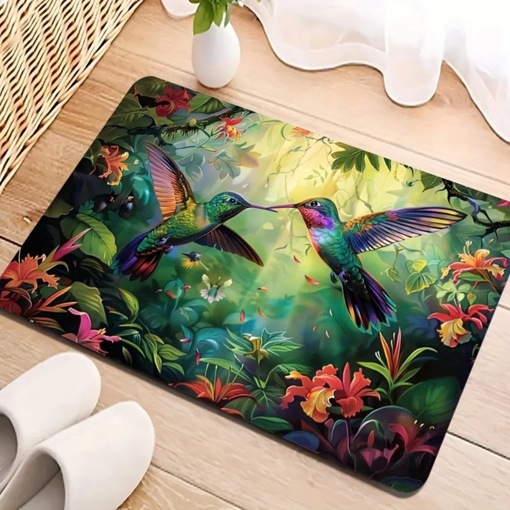 Perfecsy VIKAMA Spring Hummingbird Tropical Design Floor Mat, Non-Slip And Dirt-Proof, For Entrance, Bathroom, Kitchen Home D