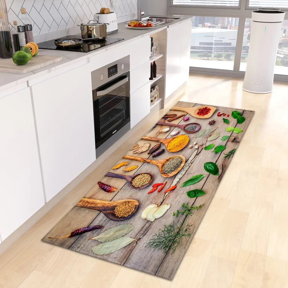 VIKAMA Scandinavian Waterproof Rug Antibacterial Stain Resistant Spice Printed Machine Washable Modern Kitchen Rugs Home Decor