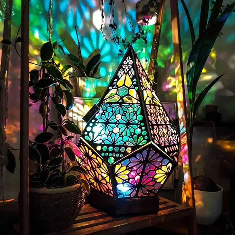 Perfecsy Wooden Hollow LED Projection Night Lamp  Bohemian Colorful Projector Desk Lamp Household Home Decor Holiday Atmosphe