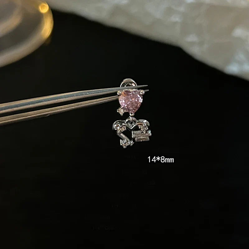 MyClosetAid 1 PCS Pink Bowknot Shiny Ear Bone Nail 316L Stainless Steel Korean Style Zircon Crystal Earring Women Y2K Cute Co