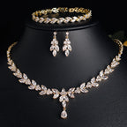 Brilliant Zirconia Leaf Necklace, Earrings & Bracelet Set