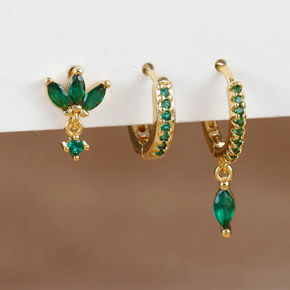 SORI STYLE 3PCS Horse Eye Zircon Stud Earrings — detail close-up