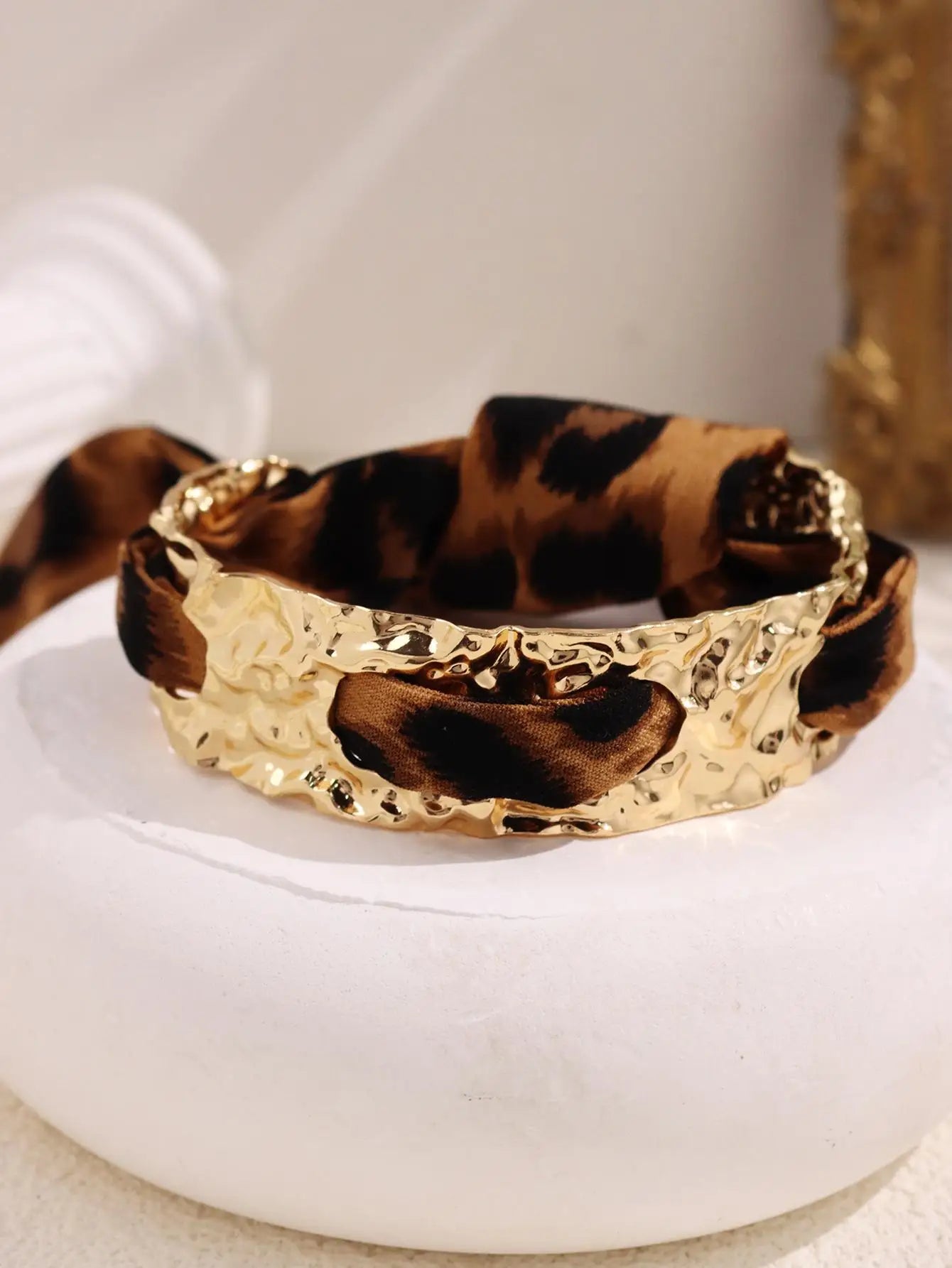 MyClosetAid Leopard Print Ribbon-Wrapped Metal Bracelet — alternative angle
