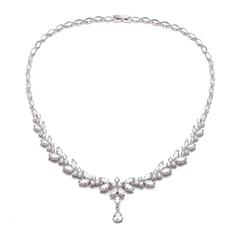 Envy NYC Marquise Cut Cubic Zircon Leaf Bridal Necklace & Earrings — detail shot 8