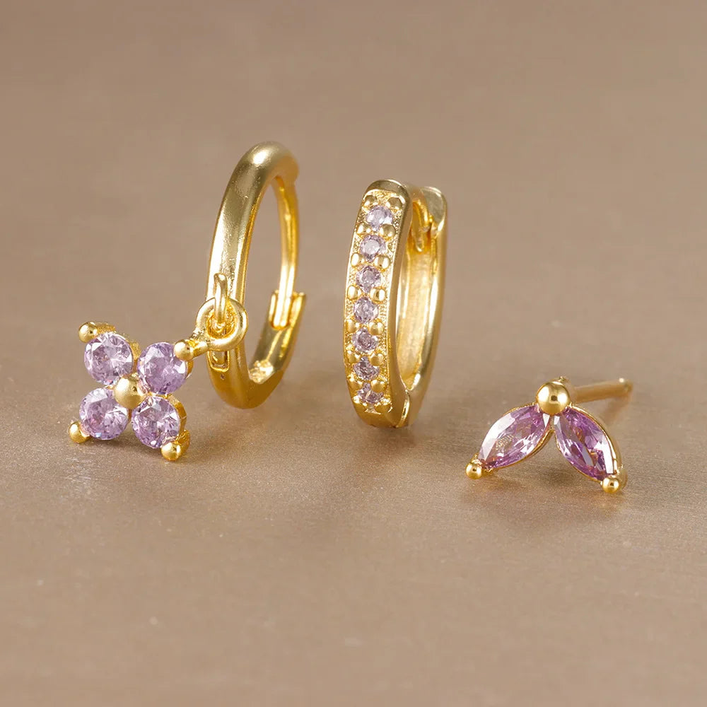 SORI STYLE 3PCS Flower Drop and Dangle Earring — detail close-up