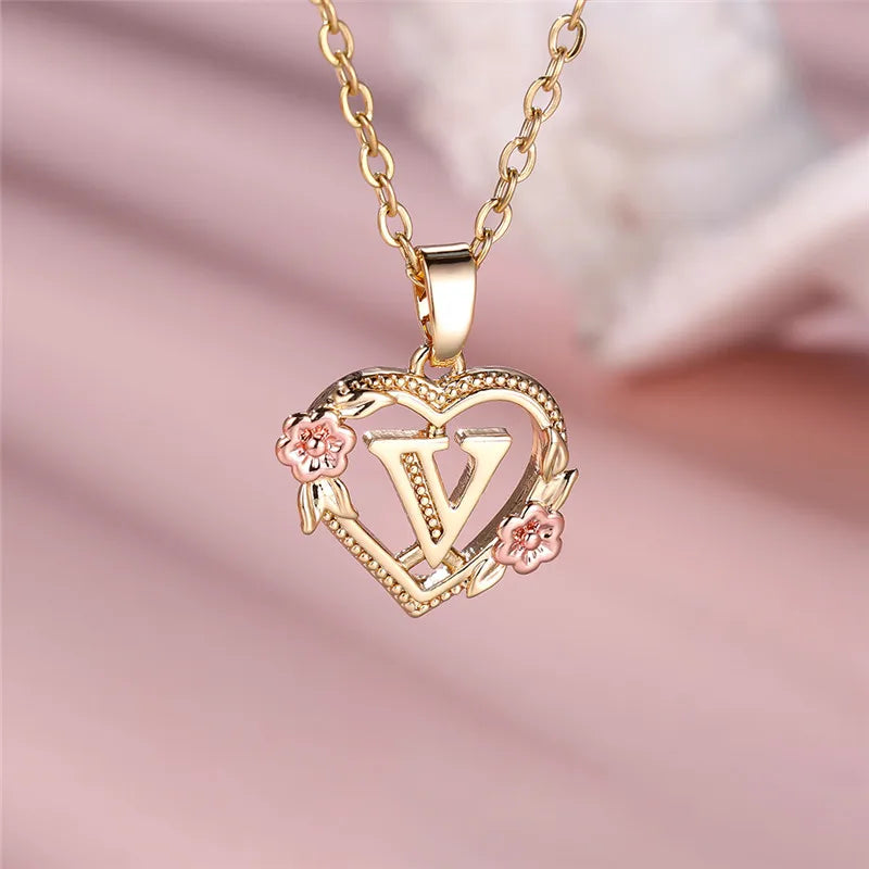 MyClosetAid Female A-Z Letter Flower Pendant Necklace — fabric or material detail