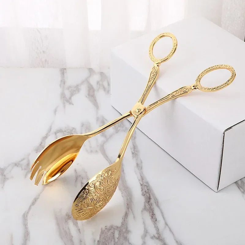 Perfecsy Zinc Alloy Metal Spoon Salad Clip Exquisite Party Self-service Clip Tray Cake Birthday Party Tableware Clip Multifun