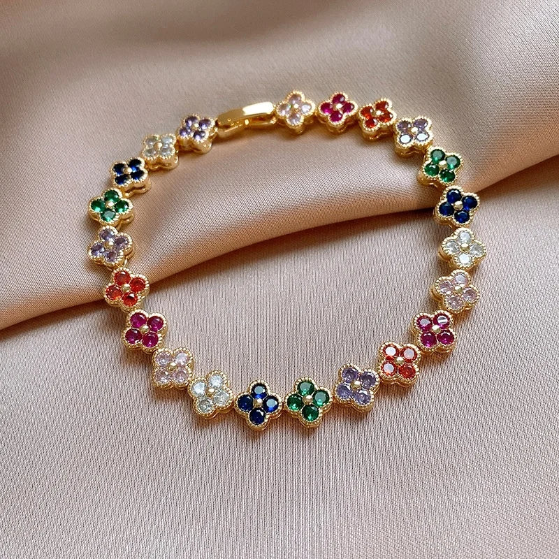 MyClosetAid Crystal Flower Lucky Stainless Steel Bracelet — main product shot