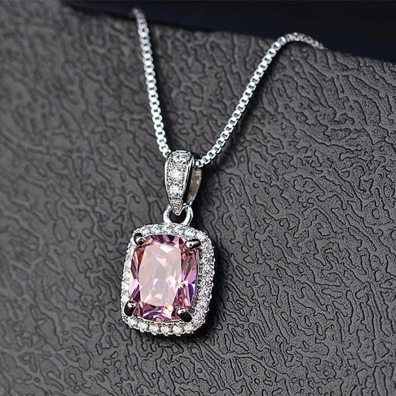 MyClosetAid Cubic Zirconia Pendant Necklace White/Green/Purple/Pink Colors — main product shot