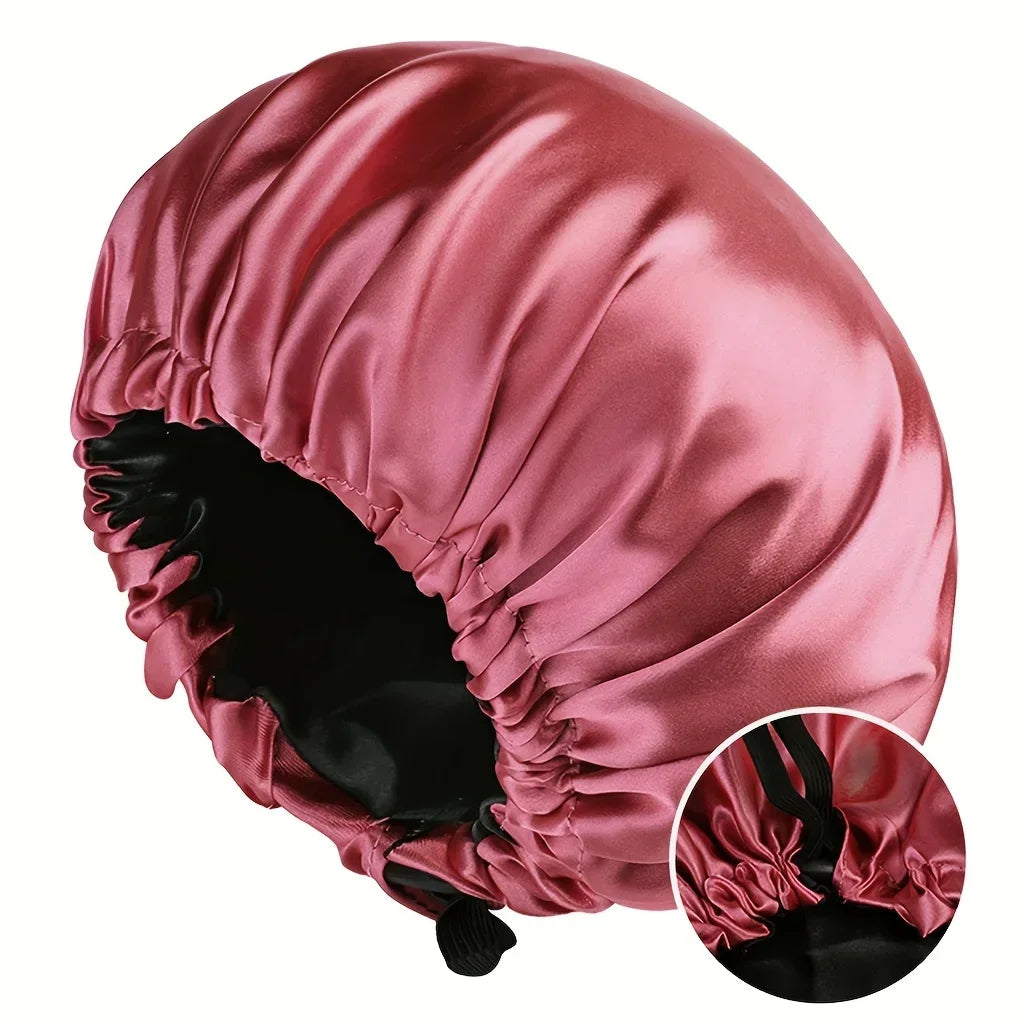 Perfecsy Women's Fashion Bonnet Soft Silk Smooth Double Layered Button Adjustable Hair Hat for Daily Home Comfortable Sleep H