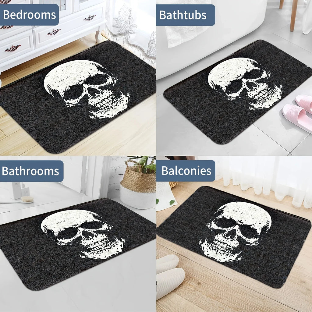 Perfecsy VIKAMA Halloween Horror Skull Carpet Door Mat Living Room Carpet Rug For Bedroom Black Floor Mat Anti-Fouling Dirt-R