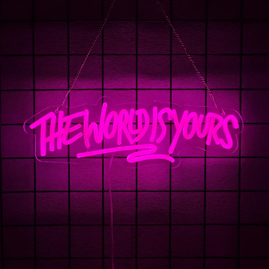 Perfecsy The World Is Yours Neon Sign, Led Letter Icon, Usb Powered, Used For Room, Home, Valentine'S Day Date, Wedding Backg