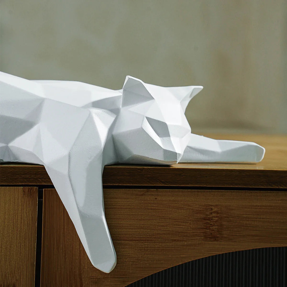 Perfecsy White Black Cat Statue - Geometric Modern Room Decor Figurine Sculpture for Home Office as Table Shelf Desk Decor  L