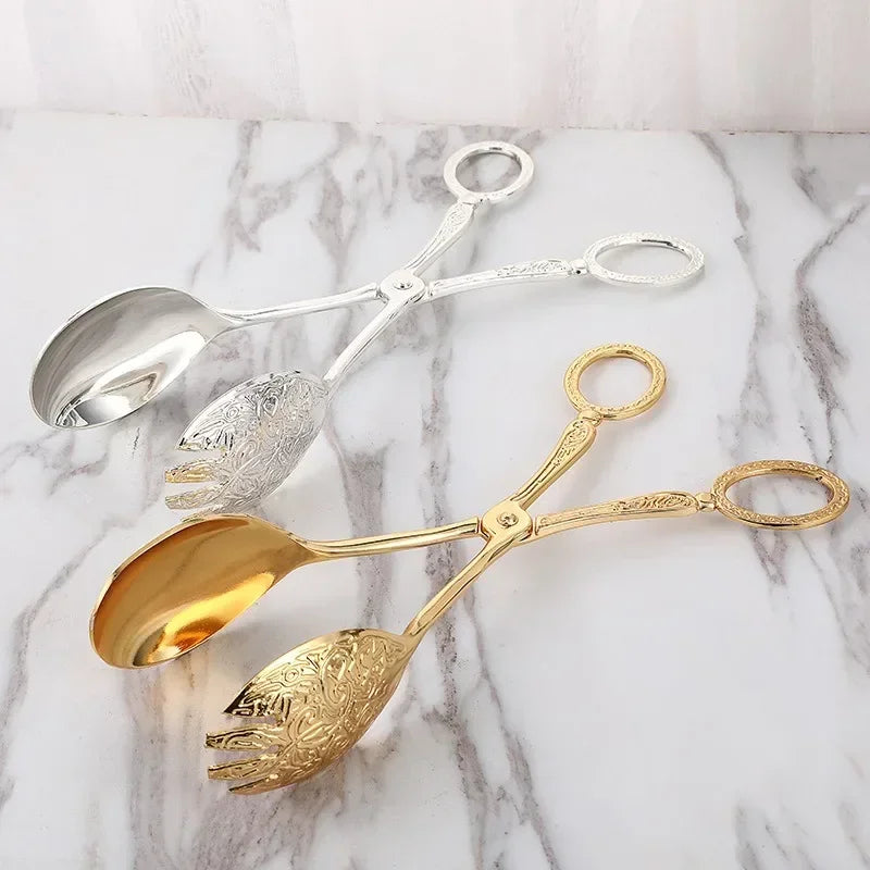 Perfecsy Zinc Alloy Metal Spoon Salad Clip Exquisite Party Self-service Clip Tray Cake Birthday Party Tableware Clip Multifun