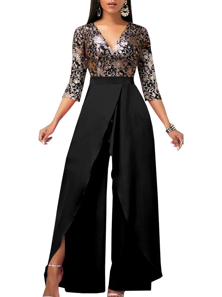 Envy NYC Envy NYC Celebrate Floral Loose Fit Jumpsuit — Envy NYC branding close-up
