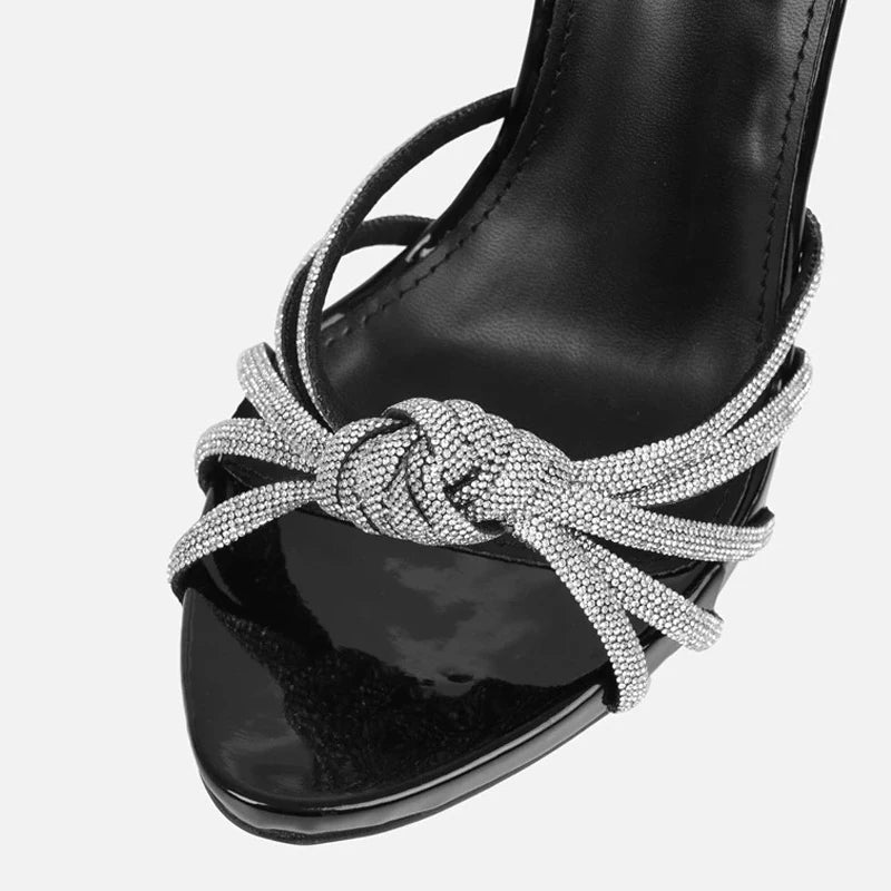 MyClosetAid Open Toe Silver Crystal Band Platform High Heels — back view