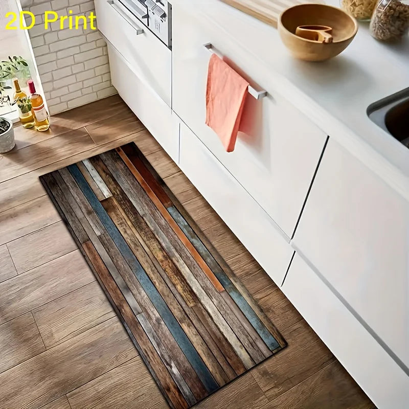 Perfecsy VIKAMA Wood Striped Carpet Kitchen Rug Thin Door Mat Long Floor Mat Laundry Room Carpet Living Room Carpet Rug For B