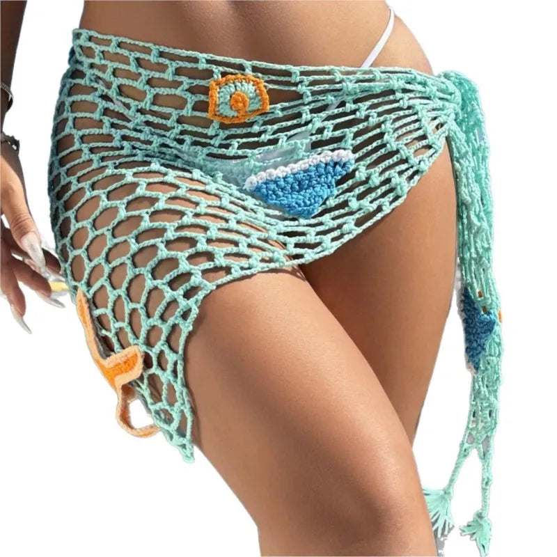 Women's Mesh Cutout Bathing Suit Cover Up Sexy Knit Beach Dress