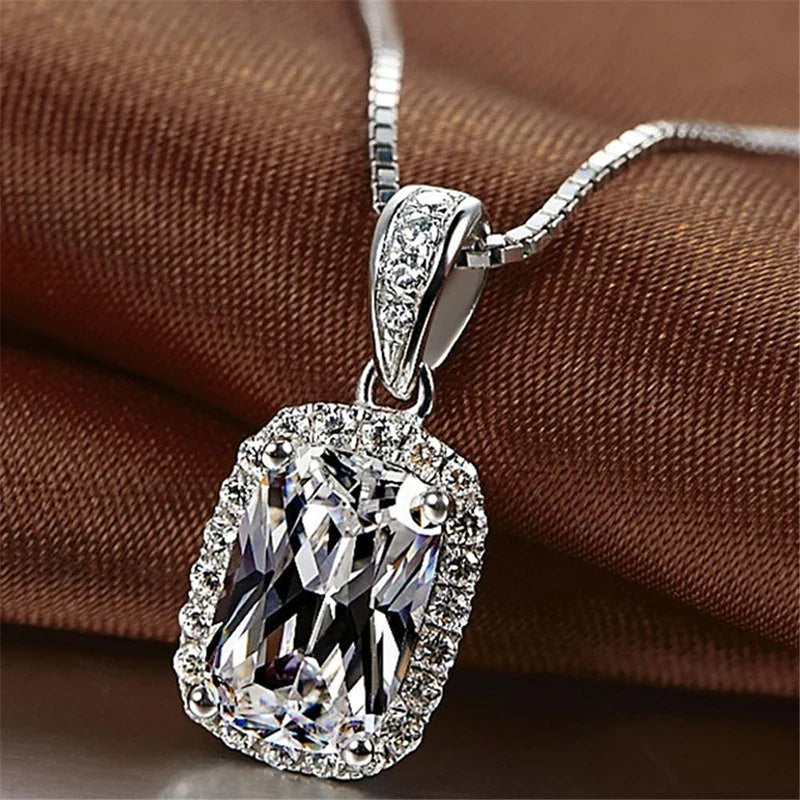 MyClosetAid Cubic Zirconia Pendant Necklace White/Green/Purple/Pink Colors — alternative angle