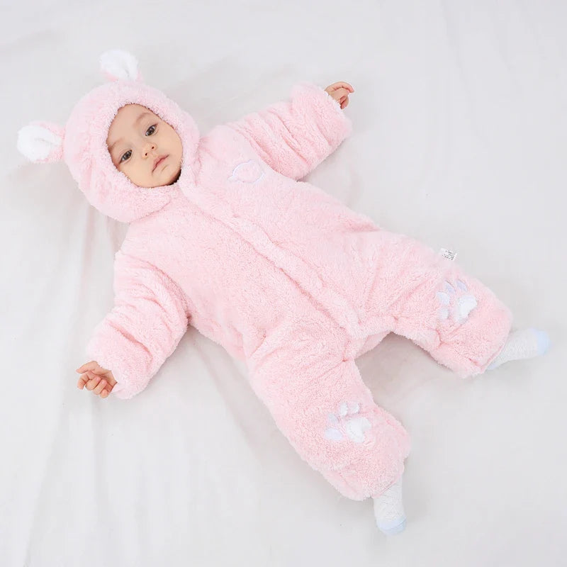 SORI STYLE Winter Hooded Baby Romper with Cute Ears — detail close-up