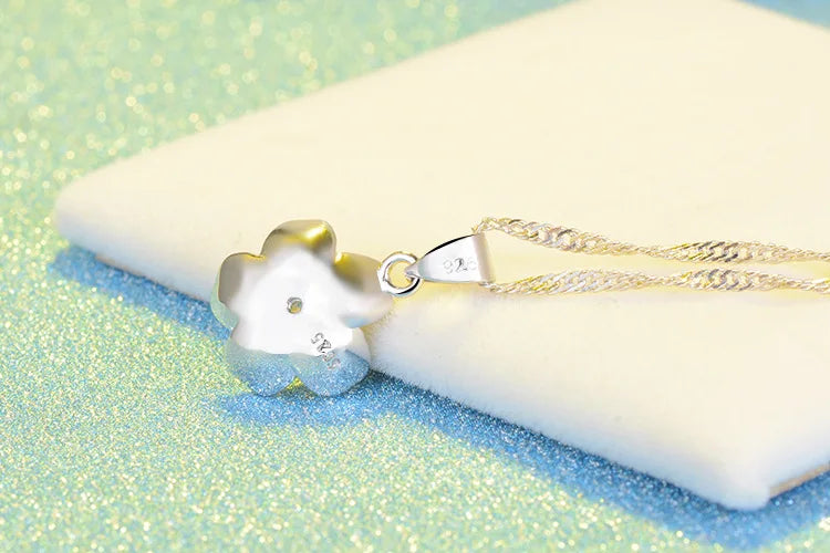 SORI STYLE 925 Sterling Silver Cherry Blossom Pendant Necklace — back view